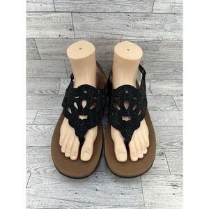 Rockport Briah Perf Sling Black Embellished Wedge Sandals CJ1963 Women Size 9